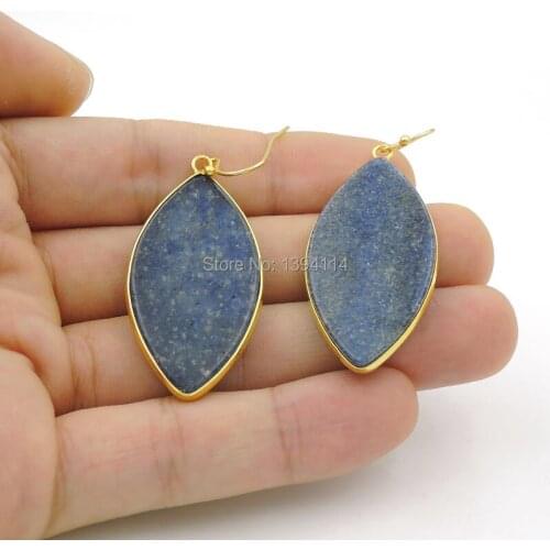Sodalite Marquise Slice Earrings With Wrapping Copper Casing Of Cladding Gold Approx 40*20*3 mm