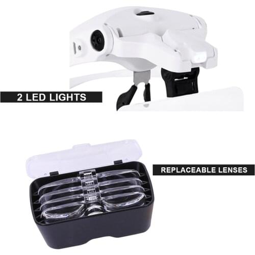 LED Headband Repair Magnifier Glasses with Lights 5 Interchangeable lenses Magnifying Glasses Jewelry Clock Repair Loupe Tools