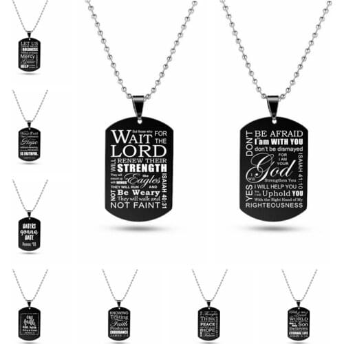 Vintage Christian Faith Bible Verse Necklace Black Stainless Steel Pendants Necklaces Christmas Gifts Necklaces for Women