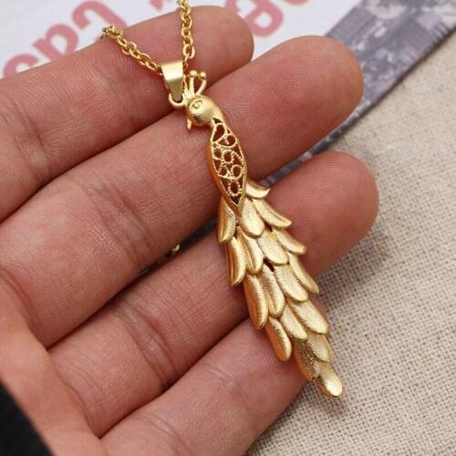 WANDO Gold Color Long Phoenix Necklaces Women Girls Gold Color Charm Pendant Necklace Jewelry Cubic Birthday Party Gift