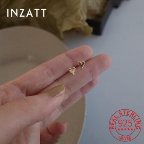 INZATT Real 925 Sterling Silver Heart Stud 14K Gold Earrings For Women Minimalist Cute Fine Jewelry Accessories Drop shipping