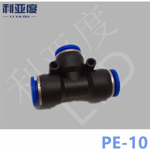 10PCS /lot PE-10 Black/White Pneumatic quick plug connection T type three way screw connection PE10 10mm-10mm-10mm tee fitting