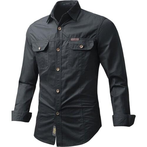 2021 Spring Summer Shirts Men Military Jackets Long Sleeve Shirts Fashion Casual Tops Slim Fit Male Khaki Blouse Cotton HA251