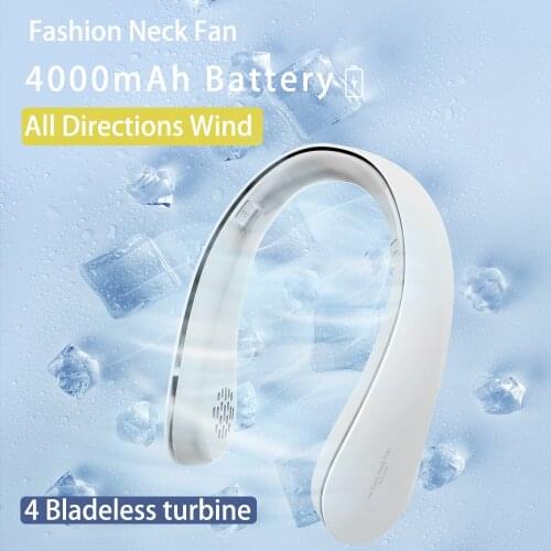 4000mAh Mini Neck Fan USB Rechargeable Mute Sports Portable Turbine Bladeless for Outdoor Air Cooler Cooling Type-C Tie Belt Fan
