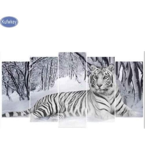5 pcs Snow tiger 5d Diamond embroidery Full,diy diamond Painting rhinestone 3D picture cross stitch pattern Home decoration