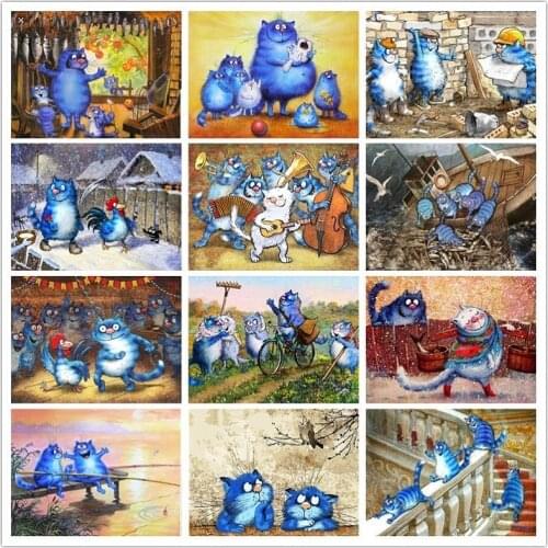 DIY 5D Diamond Painting Blue Cat Scenery Full Square/Round Drill Animal Mosaic Embroidery Cross Stitch Home Decor Picture