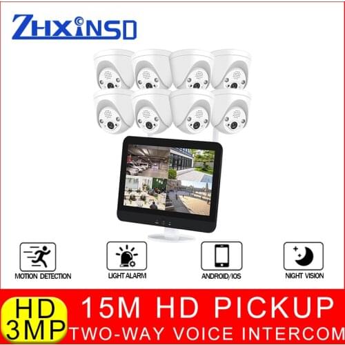 ZHUHUIFEI H.265 3MP Indoor HD Wireless CCTV System Eight Way Audio WIFI IP Security Camera P2P NVR Video Surveillance Kit