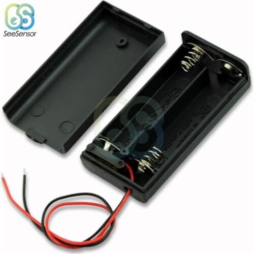 2 AA Battery Case with Cover + Switch Battery Holder AA Storage Box Case ON/OFF Switch With Lead Wire Black