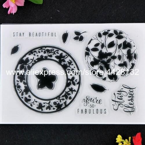 Flowers Leaves Wreath Stay Beautiful You're so Fabulous Scrapbook photo cards rubber stamp clear stamp transparent stamp 9080215