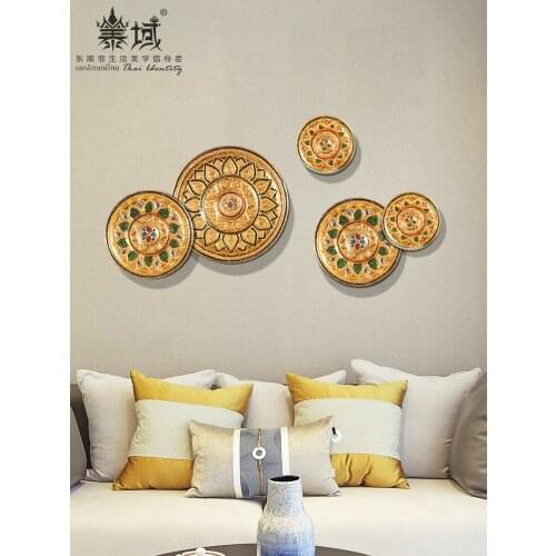 Thailand Southeast Asia decoration living room background wall decoration pendant solid wood carving wood wall