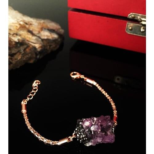 Dr Stone Natural Stone Women 'S Rose Gold Plated Amethyst Stone Bracelet KRB258