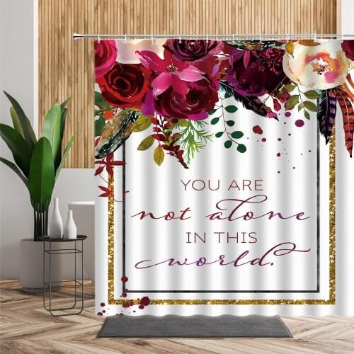 Europe Shower Curtain Flower Feather Green Leaf English Theme Home Decor Bath Fabric Creative Floral 3D Printed Bathroom Curtain