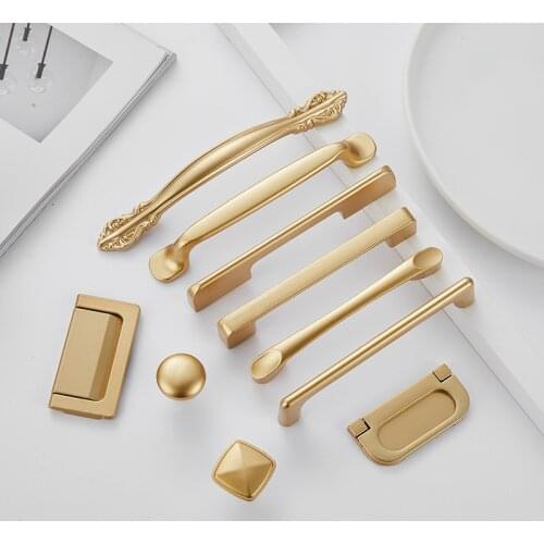European Style Matte Gold Cabinet Handles Solid Aluminum Alloy Kitchen Cupboard Pulls Drawer Knobs Furniture Handle Hardware