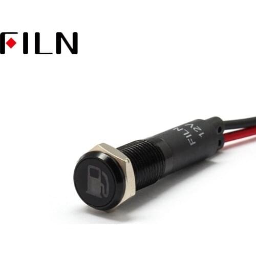 FILN 8mm Car dashboard Fuel tank cap marking symbol led red yellow white blue green 12v led indicator light with 20cm cable