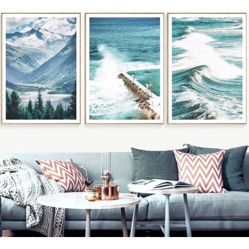 Mountain Lighthouse Leaf Seascape Tree Nordic Posters And Prints Wall Art Canvas Painting Wall Picture For Living Room No Framed