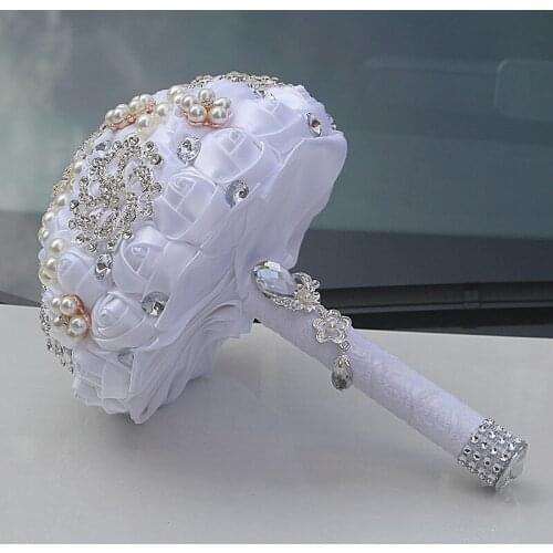 Hot white Wedding Bouquets Hand made Flower Rhinestone Bridesmaid Crystal Bridal Wedding Bouquet de mariage