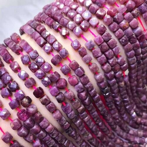 ICNWAY Ruby Natural Gemstone 4x4.5mm Beads Faceted Cube for Silver 925 Jewelry Necklace Earring 15inch