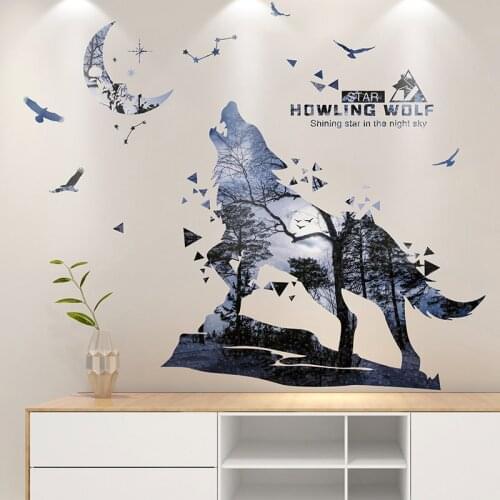 Creative personality silhouette wolf stickers bedroom decor living room wall decor office decoration self-adhesive home decor