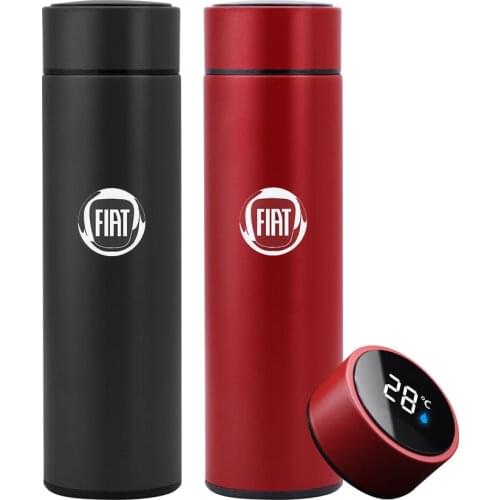 Car logo Mug Laser engraving Temperature Display Insulated Cup Stainless Steel Thermos Flask For Fiat Panda 500 Stilo Punto