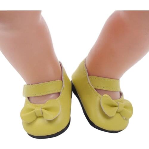 40-43 Cm Baby Boy Dolls PU Yellow Bow Shoes American Newborn dress shoe Toys Accessories Fit 18 Inch Girls Birthday Gift g4