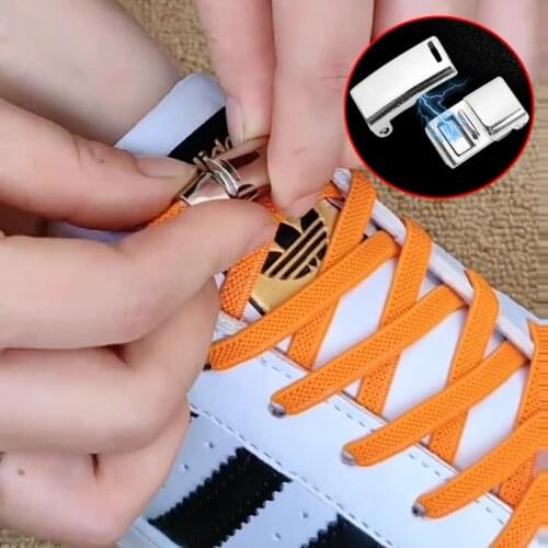 Metal Lock Magnetic Shoelace Elastic Used For Sneakers Lazy Lace Upgraded Version Reticulated Weaving No Tie Shoelace 24 Colors