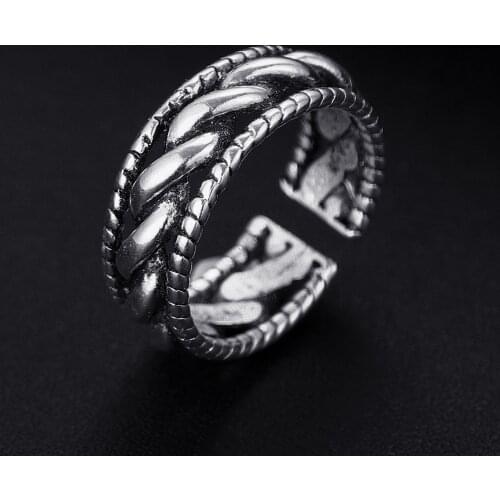Trendy Vintage Wave Shape Antique Silver Plated Punk Hiphop Rock Style Resizable Rings for Women Girl & Man Retro Party Jewelry