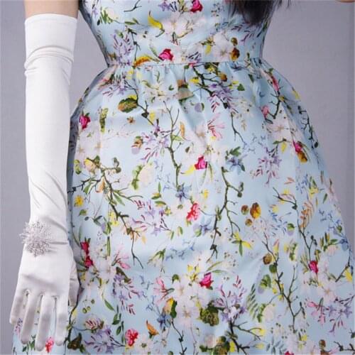 2018 Fashion Ladies Elastic Mercerized Satin Pure White Beige Black Gloves Long Elbow Sunscreen Retro Gloves TB30