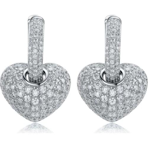 MOONROCY Silver Color Cubic Zirconia CZ Earrings Dangle Crystal Heart for Women Girls Gift Dropshipping Jewelry Wholesale