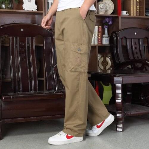 Mens new waist trousers Korean version of autumn XL cotton washed casual sports overalls