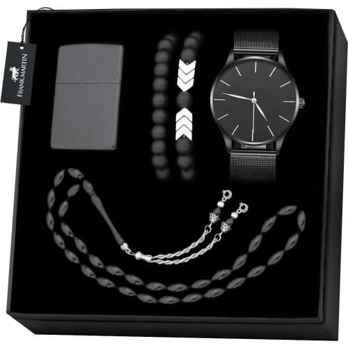 Mens Watch Bangle Rosary Lighter Set 487002 1 Pcs Clock 2 Pcs Bracelet 1 Pcs Cigarette Lighter 1 Pcs Rosary