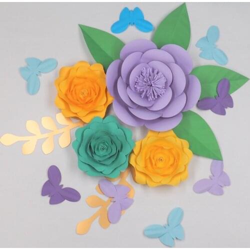 2018 Set of 4 Giant Paper Flowers 6 Leaves 8 Butterflies Wedding Backdrop Baby Nursery Living Room Decorations Girls Birthday