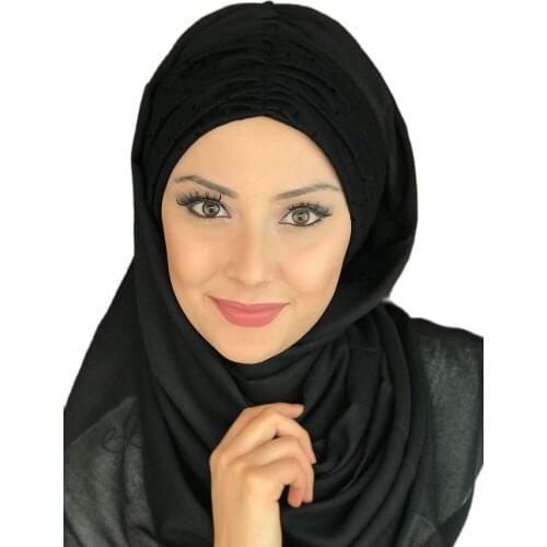 New Fashion 2021 Muslim Hijab Islamic Clothing Turban Women Hat Spring Summer Season Scarf Black Spotted Shirred Ready Shawl