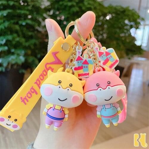 New Creative Silicone Animal Cow Keychains Personality Cartoon Cute Car Keychain Ring Bag Pendant