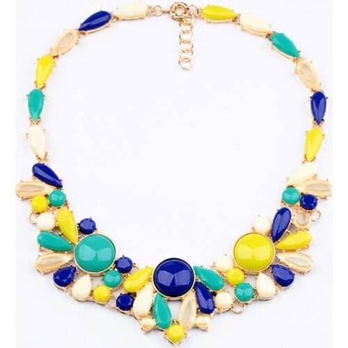 N00554 Qindao Factory Wholesale High Quality 2014 Women Gold Color Multicolor Statement Bubble Big Necklaces