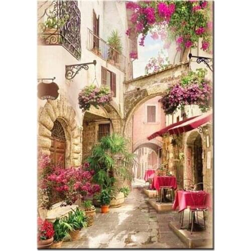 Full square diy diamond painting European town scenery round diamond embroidery rhinestone mosaic wedding decorationsZP-205