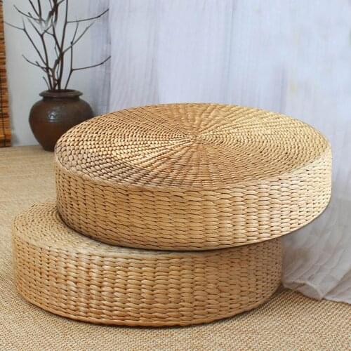 Hot 40cm*40cm Natural Straw Round Pouf Tatami Cushion Weave Handmade Pillow Floor Japanese Style Cushion with Silk Wadding