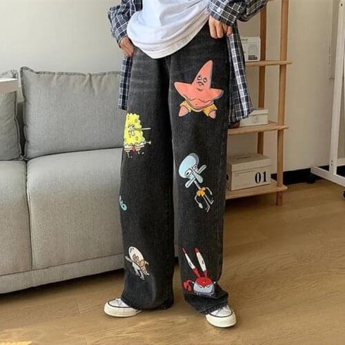 Casual Funny Pant Streetwear Female Cartoon Jeans Women Cute Hip Hop Pants Fashion Loose Rock Jeans Harajuku Autumn High Street