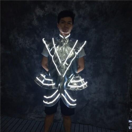RE57 Club dj dance led light costumes bar robot men suit luminous jacket colorful light coat catwalk perform outfit clothing dj