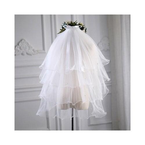 Real picture 4 Layers Ivory Short Bride Veil With Comb 2021 Tulle Elegant White Bridal Veils with Pearls Wedding Accessories