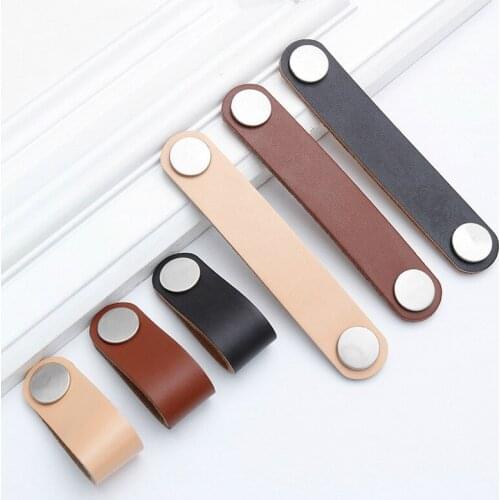 128mm Leather Cabinet Knobs and Handles for Kitchen Cupboard Door Pulls Black Furniture Handle Wardrobe Dresser Knob