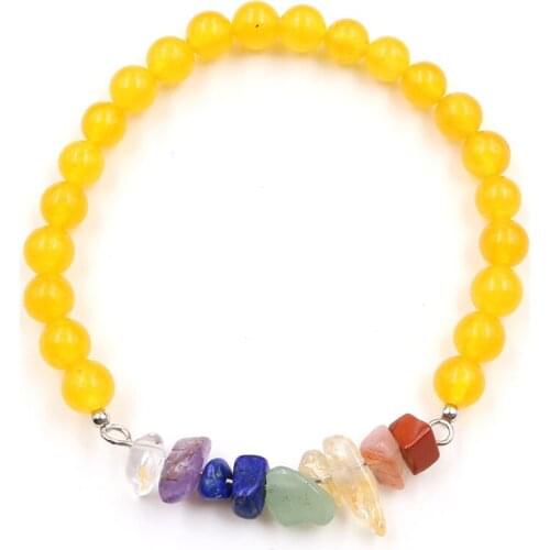 Handmade Weave Irregular Shape Rainbow Stone with Many Colors Round Beads Elastic Bracelet Fashion Jewelry