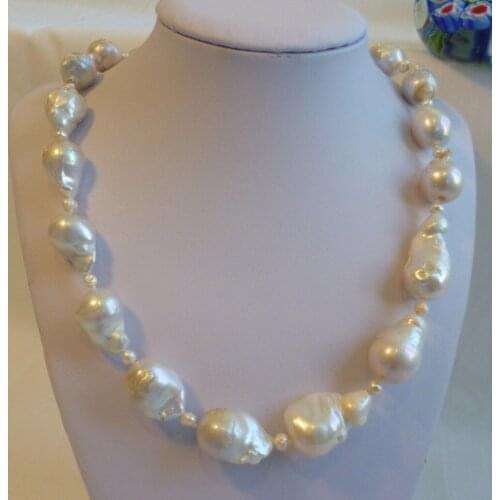 Silver Genuine 14-16mm 4mm Baroque freshwater pearls necklace shipping free