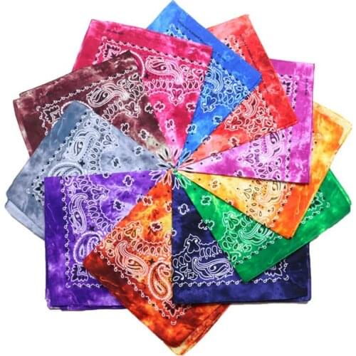 WZCX New 55*55cm Cashew Flowers Printing Tie-Dye Quare Headscarf Outdoor Motion Hip Hop Unisex Hair Scarf Cotton Scarf