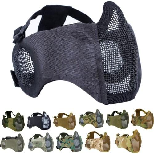 6" Foldable Half Face Airsoft Mesh Mask with Ear Protection Military Tactical Lower Face Protective Mask for Airsoft Paintball