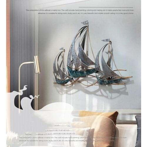 Modern Creative Wrought Iron Wall Hanging Sailboat Home Livingroom Background Wall Mural Crafts Hotel 3D Wall Sticker Decoration