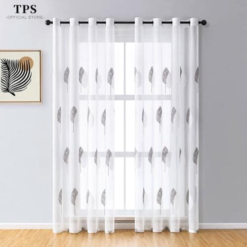 TPS Pastoral Tulle Tree Sheer Curtain for Living Room Embroidered Curtain for the Bedroom Kitchen Window Home Decor Finish Drape