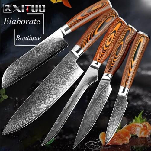 XITUO Japanese vg10 Damascus Knife Santoku High Carbon Stainless Steel Kitchen Knife Cuchillo Boning Slicing Utility Cleaver New