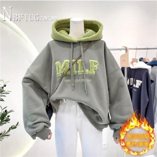 Anti-pilling Hooded Lining With Fluff Women Sweatshirts Winter Warm Bottoming Female Sweatshirt