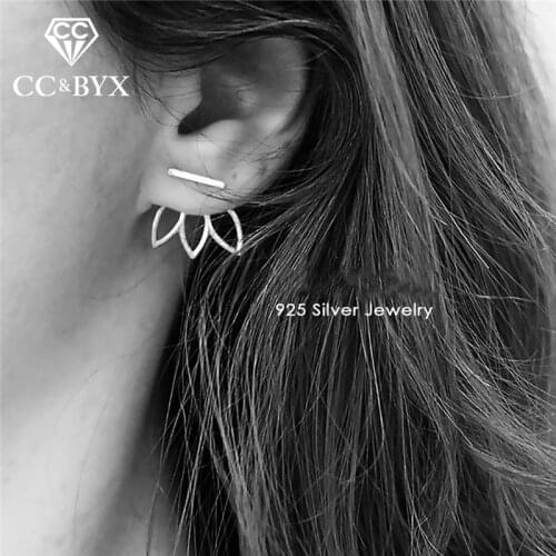 CC 100% Pure Silver 925 Stud Earring For Women Office Lotus Simple Design Personality Ear Studs Fine Jewelry Brincos CCE513