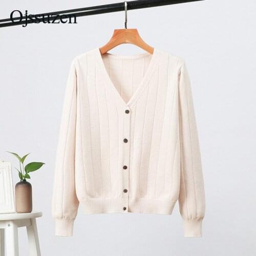 Autumn Loose Cardigan Women Knitted Jacket Female Sweater Coats V Neck Long Sleeve With Button Basic Red Cardigans Ladies Soft